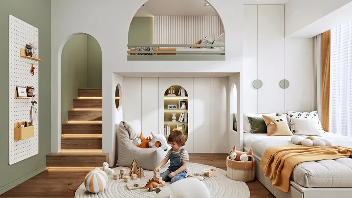 O mesmo quarto com uma criança brincando, inserida pela Risko